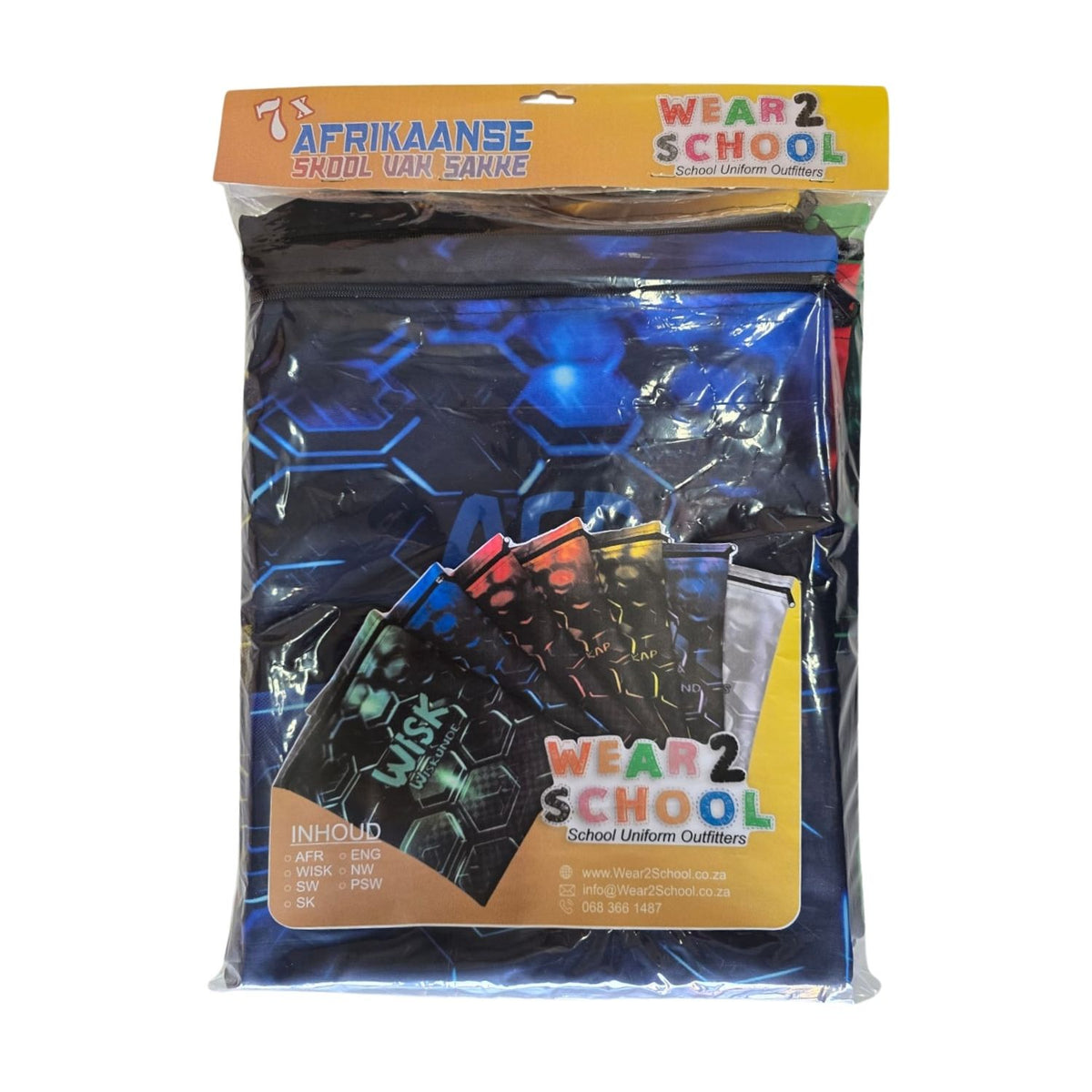 Set of 7 - Honeycomb Design Book Bag Set In Afrikaans