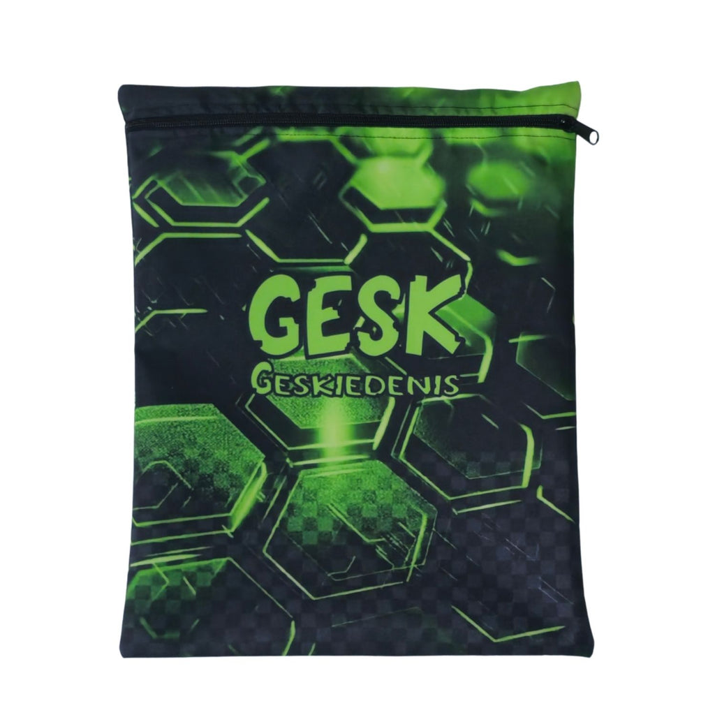 Set of 10 - Honeycomb Design Book Bags with subject names in Afrikaans