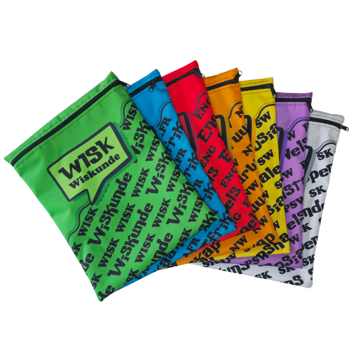 Set of 7 - Bubble Word Design Book Bag Set Subject Names In Afrikaans