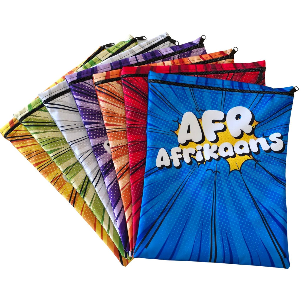 Set of 10 -  Comic Design Book Bags with subject names in English