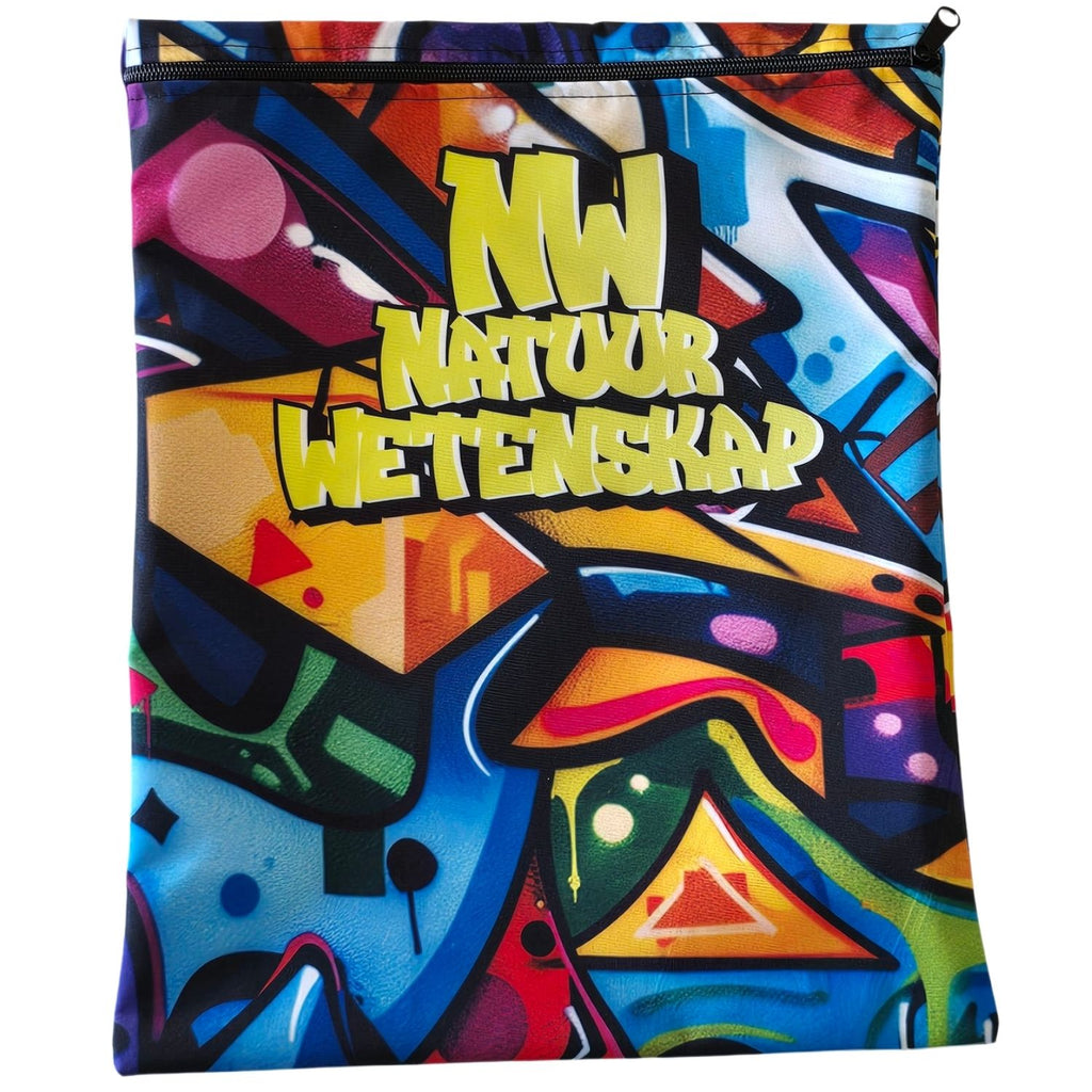 Set of 10 - Graffiti Design Book Bags with subject names in Afrikaans