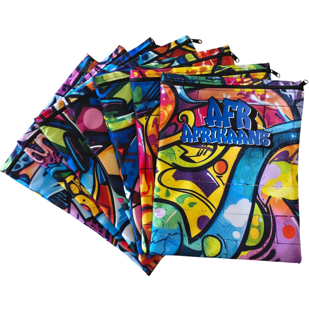 Set of 7 - Graffiti Design Book Bag Set with Subject Names In English